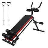 foulezre Ab Exercise Bench for Total Body Workout, Adjustable Fitness Equipment for Home use, Metal Construction, with Abrasion-Resistant Resistance Bands, 150 kg Load Capacity Red Black