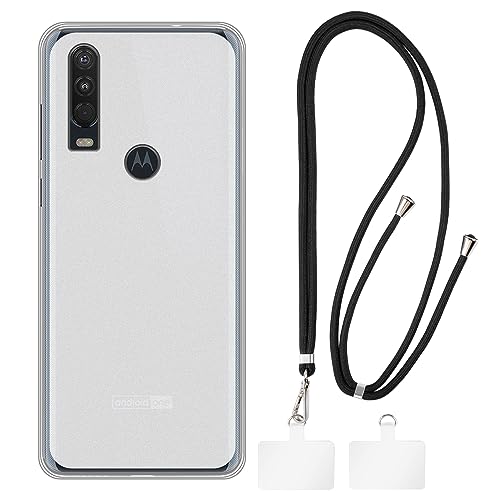 Shantime Motorola Moto One Action Funda + Cordones universales para teléfono móvil, Cuello/cruceta [Antideslizante] Funda Protectora de Silicona Suave TPU para Motorola Moto P40 Power (6.3”)