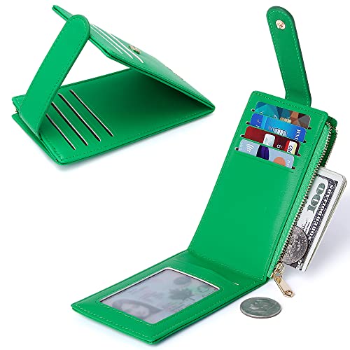Image of Badiya Slim Women Wallet RFID Blocking Bifold Compact 9 Card Slots Holder Wallets Soft Leather with Zipper Coin Pocket 2 ID Window