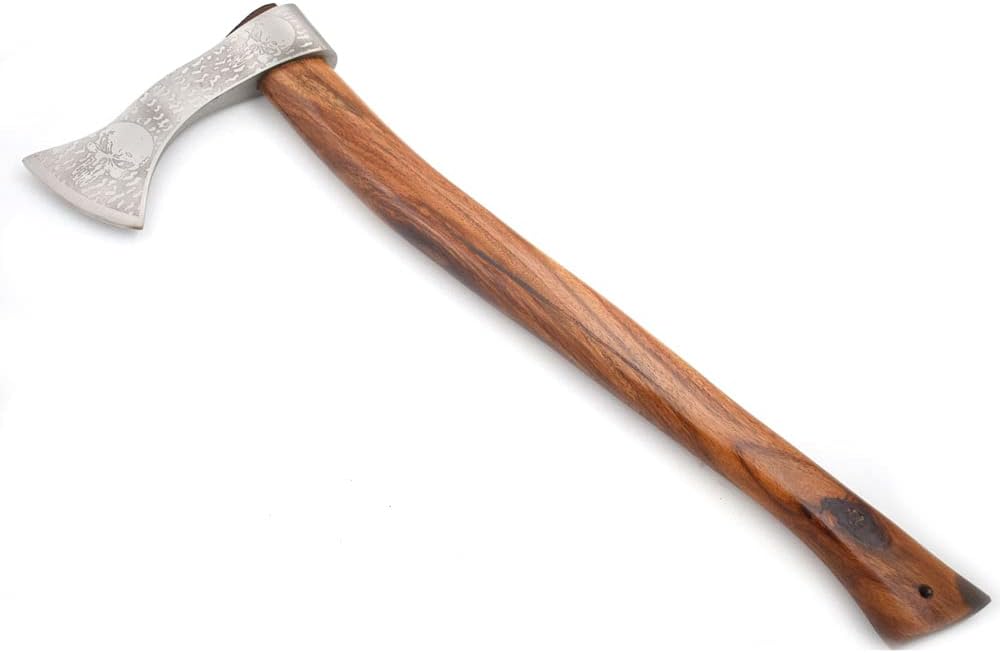 Hand Forged Viking Bearded Axe – 1075 High Carbon Steel, Handmade Medieval Style Camping & Hunting Axe with Ash Wood Handle and Leather Sheath (Mean Skull)