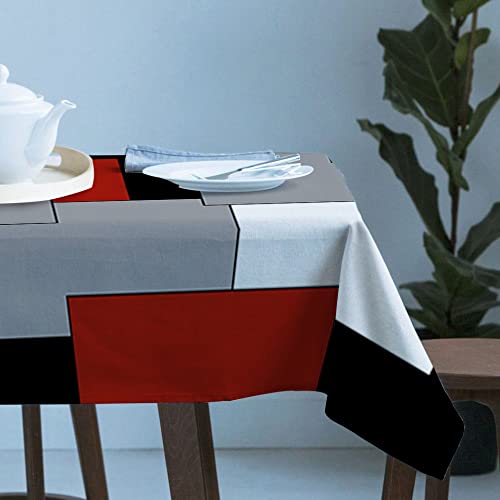Red Rectangle Table Cloth 60X120In For Dining Table Black And Gray Plaid Abstract Art Mid-Century Anti-Wrinkle Tablecloth Waterproof Kitchen Table Cover For Birthday Party Graduation Party Picnic #TOP2