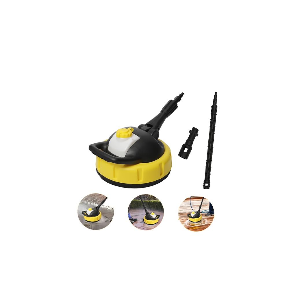 High Pressure Surface Cleaner for Karcher K1-K7,Rotating High Pressure Washer Accessories with Long Handle for Outdoor Patio Car Cleaning,cleaner Head for Road, Cars, Yard, House (Yellow+Black)
