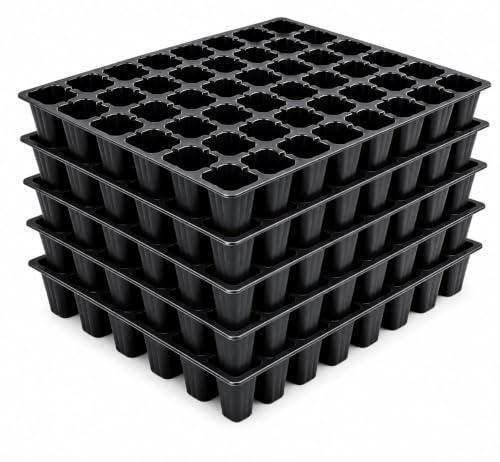 Image of SJ Organics Seed Starter Tray - Pack of 5 (48 Cells Each) | Heavy Duty Germination Tray for Vegetables, Flowers & Hydroponic Gardening