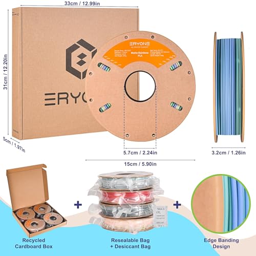 Image of ERYONE Rainbow PLA Filament Bundle, 1.75mm + /-0.03 mm, Muti Color 3D Printer Filament 0.25kg /Spools, 4 Packs(2.2lbs), Matte Marcron, Matte Watercolor, Silk Vibrant, Silk Waterfall