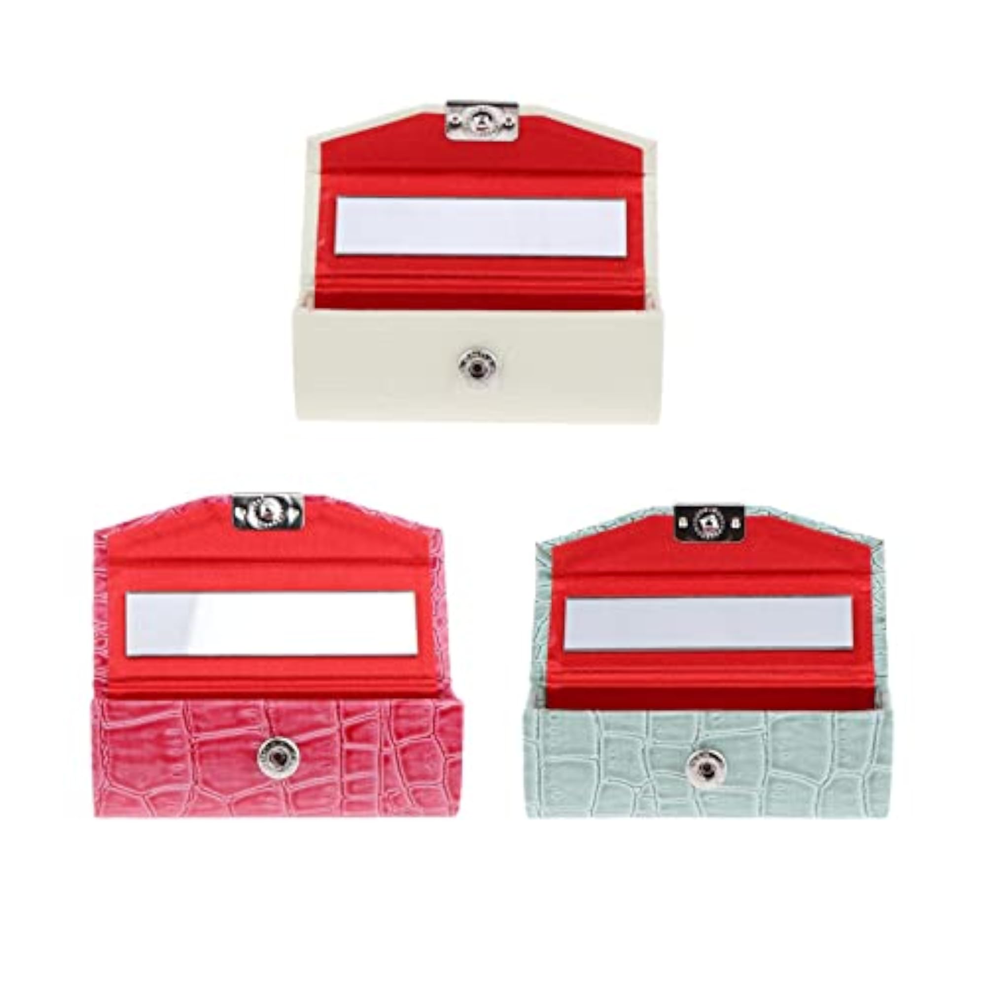 3X Lipstick Case, Rose Red, White, Greyish Green Set
