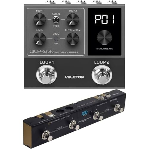 Valeton VLP-200 Multi-Track Sampler - Two full-featured loopers and a variety of drum rhythm patterns and HOTONE MIDI Foot Controller Pedal Bluetooth Ampero Control 4 Button bundle
