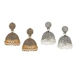 Efulgenz Indian Vintage Bollywood Gypsy Oxidized Gold Plated Traditional Jhumka Jhumki Earrings for Women and Girls (White+Yellow)