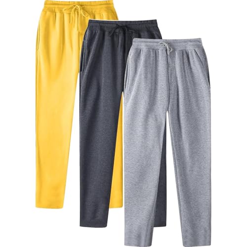 3 Pack Sweatpants for Men Straight Leg Elastic Waist Sweatpants Fleece Open Bottom Drawstring Joggers Sweat Pants2