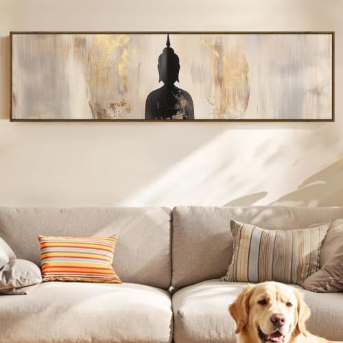 Image of Large Canvas Painting Panel Framed Wall Painting Buddha Framed Luxury Paintings for Home Decoration, Living room, Bedroom and Office Decor (Grey, 13x47 Inch)