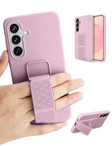 Jiunai for Samsung Galaxy S25 Case Stand Strap Magnetic Slim Soft Touch Shockproof Silicone Protective Bumper Shell Anti-Scratch Phone Grip Cover Case for Samsung Galaxy S25 6.2'' 2025 Men Women Pink