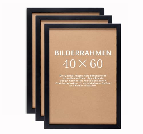 Beutrain 3 Pack Bilderrahmen 40x60 Schwarz,Rahmen Für Hoch- und Querformat,Holz Fotorahmen 40x60 zum Aufhängen,Posterrahmen Benutzt für Fotos, Bilder, Puzzles, Poster
