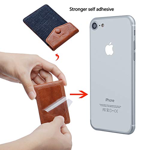 Frifun Card Holder For Back Of Phone With Snap Ultra-Slim Self Adhesive Phone Wallet Stick On Cell Phone Android All Smartphones Rfid Blocking Sleeve Covers Credit Cards And Cash(Dark Blue) #TOP3