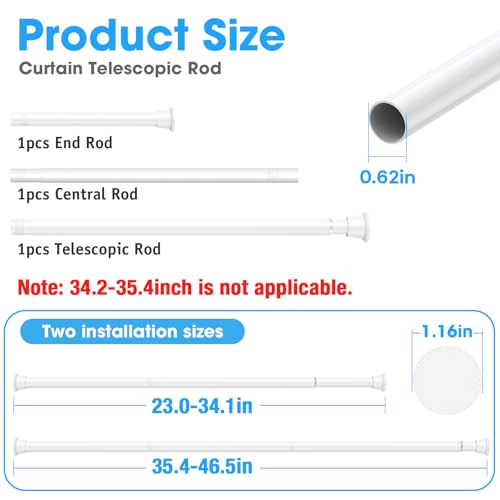 Image of MEXAU 2Pcs White Spring Tension Curtain Rods 23-46In Expandable Tension Rod