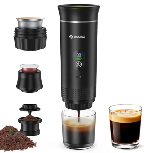 Kssiaz Portable Espresso Machine, 20 Bar Travel Espresso Machine, Self-Heating, Mini Coffee Machine, Compatible with Ground Coffee & NS Capsule for Camping, Travel, Home, Office, Black