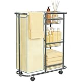 Doxbom Narrow Laundry Cart with Wheels,3 Baskets and 45L Laundry Bag Metal Rolling Cart for Small Space,Laundry Room Organization and Storage for Bathroom Living Room Apartment Dorm