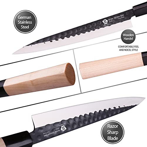 Wildmok 4Pcs Knife Set Gyuto Sashimi Sushi Knife Sets For Left Handed, Fish Filleting Chef Knife For Kitchen German Steel Blade & Traditional Wooden Handle #TOP1