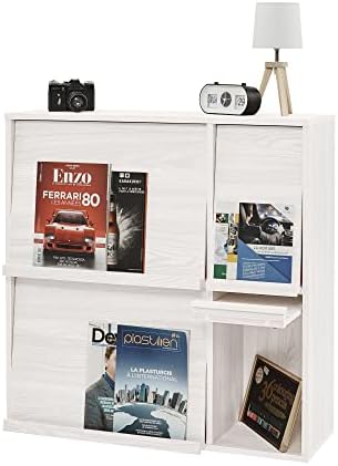 Iris Ohyama, Storage unit with 4 shelves & 2 folding doors/Wooden Cabinet/Flap Rack, Modular & Design, Office, Living Room, Library - Flap Rack - FR-F2 - Grey Oak