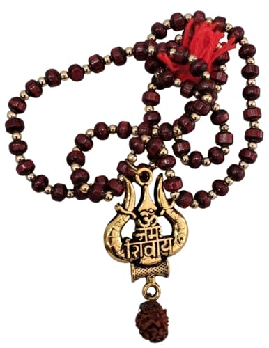 Image of BookMyCostume Spiritual & Devotional Mala Collection - Natural Tulsi Kanthi & Rudraksha Bead Necklaces with Trishul & Religious Pendants - Unisex Ethnic Jewellery for Puja, Meditation, Festivals & Daily Wear