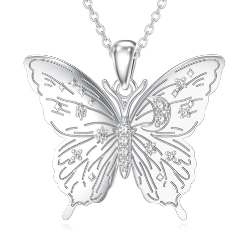 Diamond Butterfly Necklace for Women 925 Sterling Silver Butterfly Pendant Necklace Flying Animal Jewelry Birthday Anniversary Christmas Gifts for Mom Wife Girlfriend