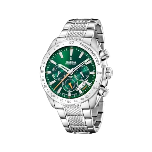 Festina Cronógrafo para Hombre (44,5 mm), Esfera Verde, Correa de Acero Inoxidable F20668/3