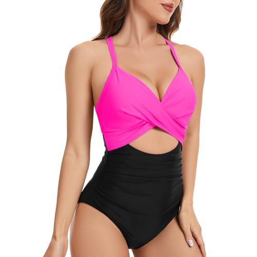 One Piece Swimsuit for Women Tummy Control Cutout High Waisted Bathing Suit V Neck Wrap Tie Back Swimwear2