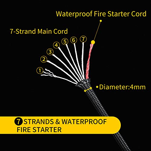 Paracord 550 Psker 100' 7-Strand Nylon Parachute Rope With Waterproof Fire Starter Core For Emergency Tactical Survival Camping Hiking Hunting Bracelet/Lanyards/Handle Wrap (Black Khaki Stripe) #TOP2
