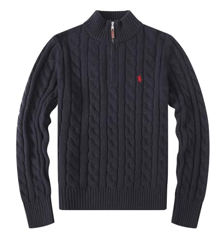 セーター メンズ ハーフジップ コットン 防寒 大きいサイズ プルオーバー 春秋冬 暖かい ニット 無地 シンプル デザイン 長袖 リブ やや厚手 リラックスフィット 秋服 ユニセックス カジュアル ゆったり 柔らかい (JP, アルファベット, 2XL, ブラック) [並行輸入品] - ノーブランド品 - 商品画像