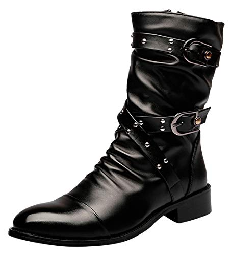 Santimon Men's Western Boots, Double Buckle, Rivet, Costume Shoes, Black