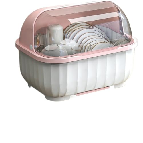 キッチン収納ボックス食器収納 家庭用蓋収納プラスチック食器棚茶碗水切り (ピンク)
