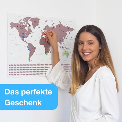 envami® Weltkarte zum Rubbeln I Roségold I Made in Germany I Englisch I 68 x 43 cm I Scratch Off Map I Landkarte zum Rubbeln I zum Freirubbeln I Rubbelweltkarte zum Freikratzen I Scratch Off Map