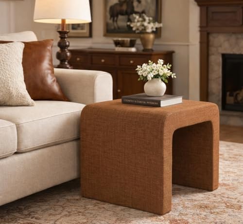 Image of HomePop 22 inch Modern Arch Chenille Ottoman - Orange Rust