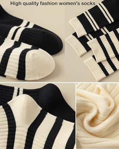 Womens Cute Crew Socks Casual Athletic Aesthetic Striped Socks Neutral Cotton Socks Gifts for Women Girls Clothes2