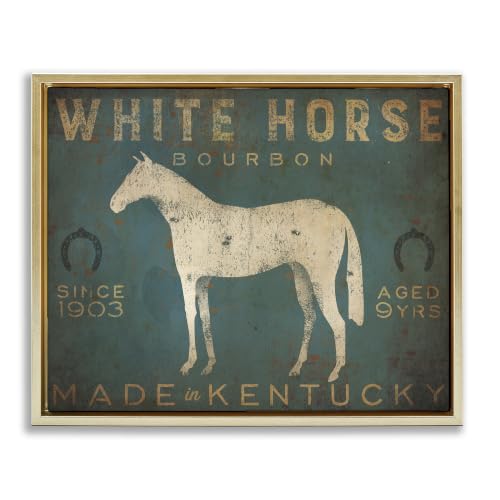 'White Horse Bourbon Vintage Sign'| Floating Frame Canvas Art
