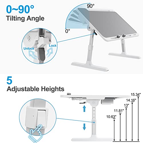 Woka Laptop Desk For Bed, Extra Large Adjustable Lap Desk, Foldable Laptop Bed Tray Table With Storage Drawer, Portable Lap Desk With Stopper, Book Stand For Drawing, Writing, Working, Grey #TOP1