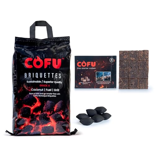 COFU Coconut Shell 5 Kg BBQ Koyala Charcoal Coal Briquettes Cubes & 12pcs Fire Starter For Barbeque Grill Set For Home Koila Outdoor Cooking Burner Barbecue Koyla Griller For Ignition (B0CSKJCGRH) Amazon Price History, Amazon Price Tracker