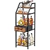 Hapirm wine rack freestanding floor 4 tier stepped liquor cabinet bar stand for home with fabric drawer wine glass organizer for living room kitchen or dining room  urban country home decor