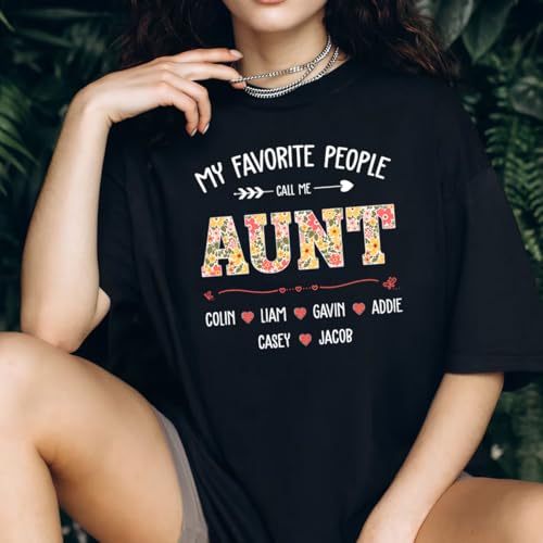Personalized Auntie Floral Shirt, Custom My Favorite People Call Me Auntie Shirt with Grandkids Name, Customized Auntie Flower T-Shirt for Women Mother's Day, Birthday S to 4XL2