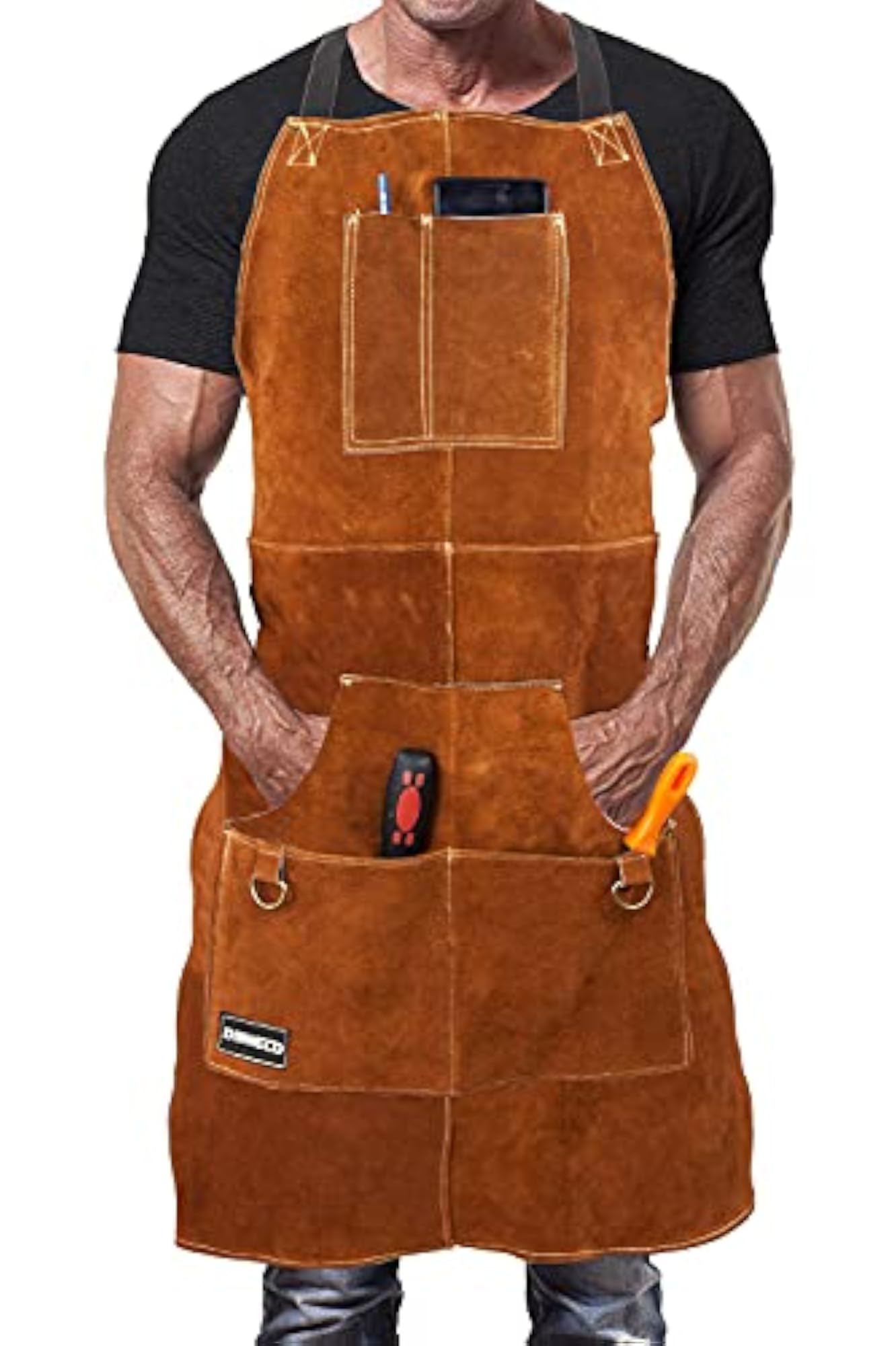Leather Welding Apron with Pockets for Men, Heavy Duty