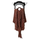 Weich und warm Lantra Besa Damen Herren Wikinger Piraten Cosplay Bartmütze Lustige Strickmütze mit Vollbart Lang für Fasching Karneval Halloween Kostüme Geburtstag Party EINWEG - Brauner Bart Lang
