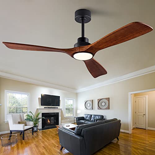 QUTWOB 52" Wood Ceiling Fan with Remote Control,Quiet DC Motor 3 Blade Ceiling Fans for Patio Living Room, Bedroom, Office,Indoor Outdoor(Black+Dark Walnut) by QUTWOB - Used condition - US$107.10