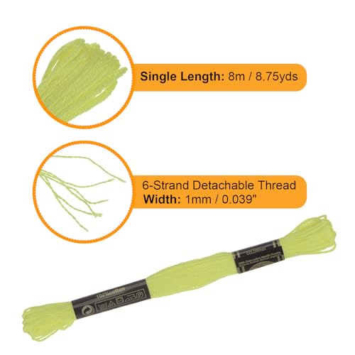 Image of HARFINGTON 12 Skeins Embroidery Floss 8.75yds(8m) Egyptian Long-Staple Cotton Cross Stitch Thread for Sewing DIY Bracelet Yarn String and Crafts, Green-Yellow(6012)