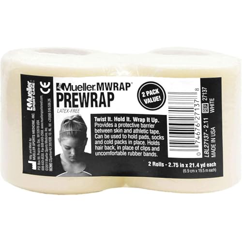 Image of Mueller Sports Medicine MWrap, Pre Wrap, Athletic Tape Underwrap for Sports, Hair, Ankles, Wrist, Hands and Knees, Water-Resistant, Latex Free, 2.75 inch x 21.4 Yards Per Roll, 2 Rolls