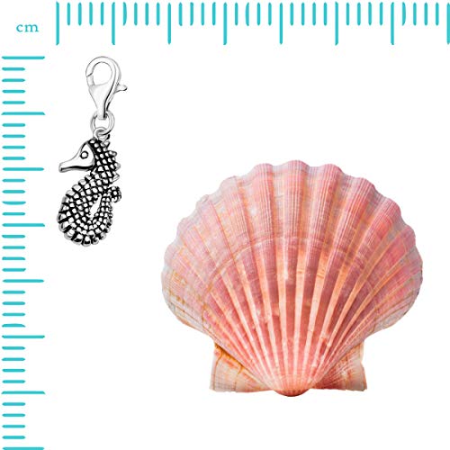 Image of Quiges 925 Sterling Silver 3D Ocean Seahorse Lobster Clasp Charm Clip on Pendant
