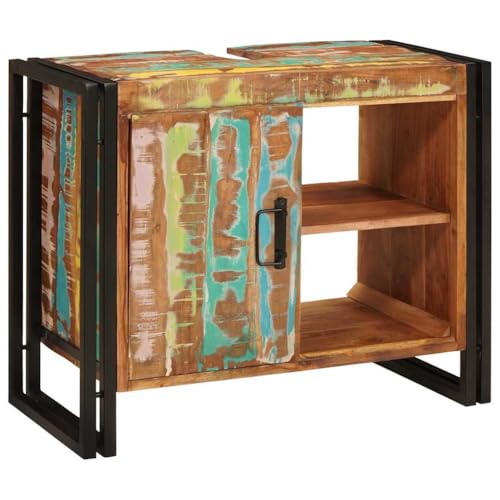 vidaXL Meuble sous évier avec étagère Multicolore Bois Recyclé Solide, Rangement Moderne pour la Salle de Bain, Meuble lavabo rectangulaire, Solution...