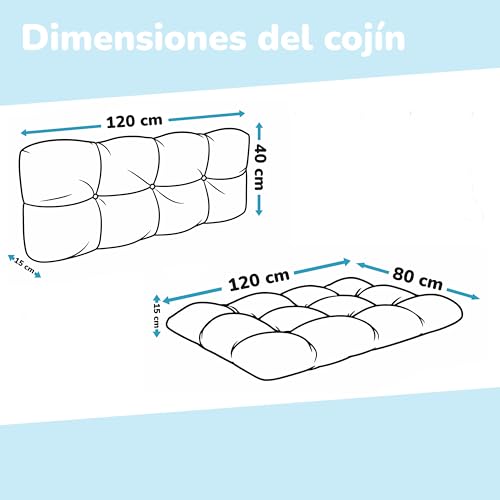 Miniatura 5 de Pokar 2 Cojines Para Europalés Europalet Aconchadas: 1x Cojín-Asiento 120x80x12cm 1x Cojín-Respaldo 120x40x12cm, Para Sofá De Paletas, Interior Y Exterior, Sin Palés, Beige