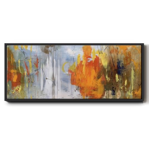 Renditions Gallery Abstract Floater Frame Artwork Colorful Depiction of Amber Glow Canvas Prints & Paintings for Bedroom Office Kitchen - 24"X60" BLACK Frame GAL022