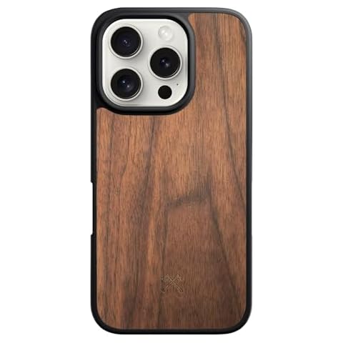 WOODCESSORIES - Magnetic Bumper Case Compatible with iPhone 16 Pro case with Magnet Made of Wood, Walnut Cover
