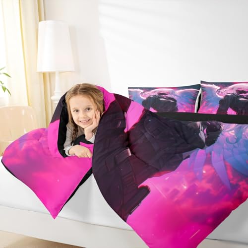 Image of Erosebridal Anime Girl with Wings Bedding Queen Size for Girls Adults, Kids Japanese Virtual Reality Comforter Cartoon Poster Style Duvet Set for Boys Teen Bedroom Decor with 2 Pillowcases