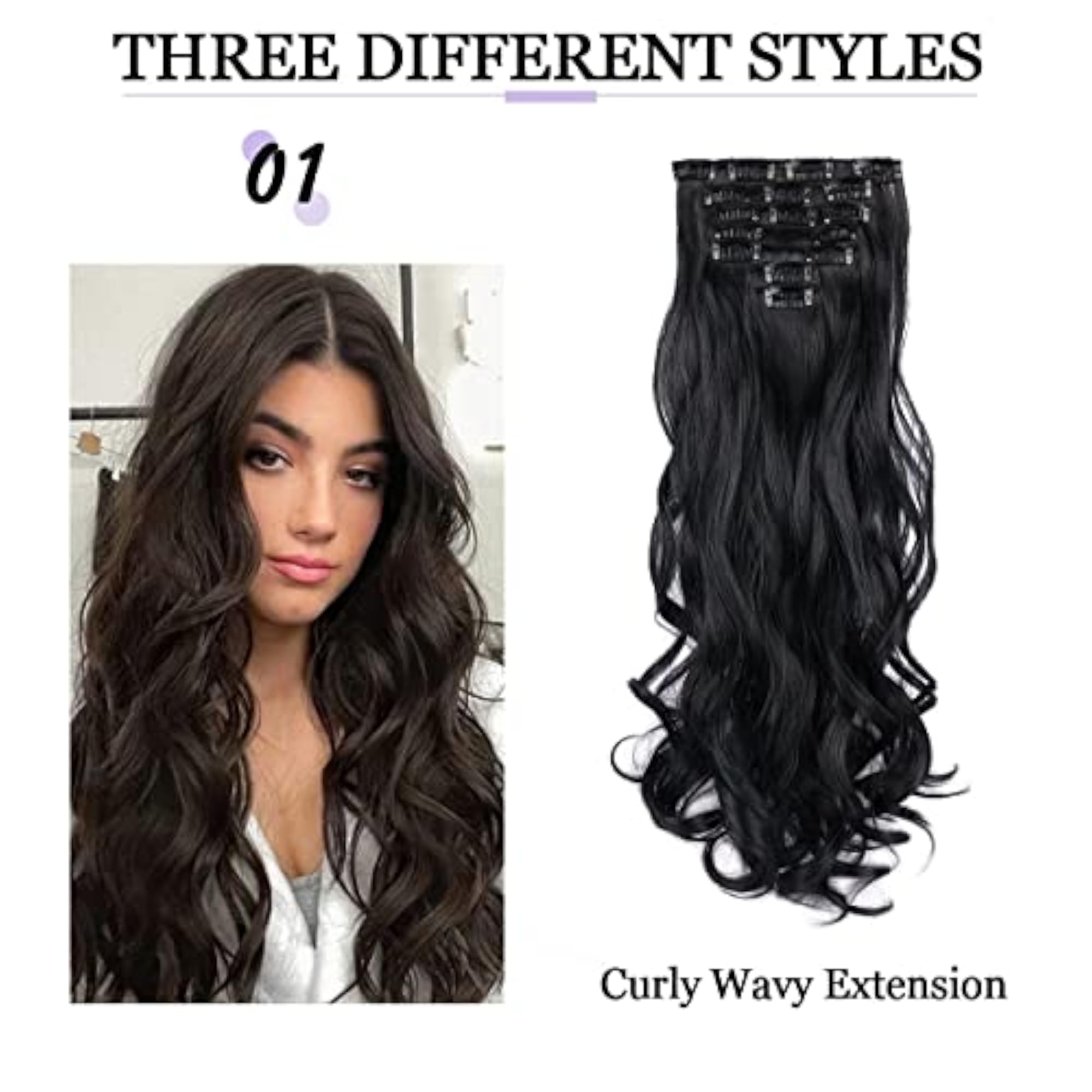 7pcs 24 Inch Wavy Curly Clip-In Hair Extensions for Full Volume
