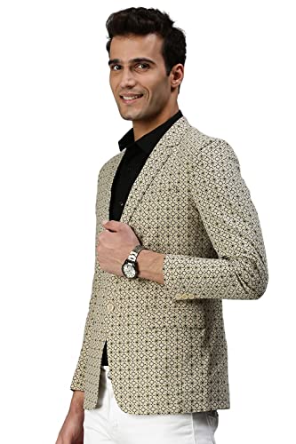 Image of SHOWOFFFF Men Printed Single Breasted Casual Blazer | Notched Lapel Full Sleeves Cotton Blazer for Mens | Slim Fit Regular Length Blazer for Men's